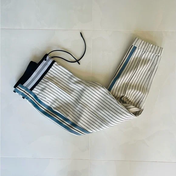 Byron Lars Beauty Mark Blue Pinstripe Crop Pants Size 6 - Picture 2 of 5